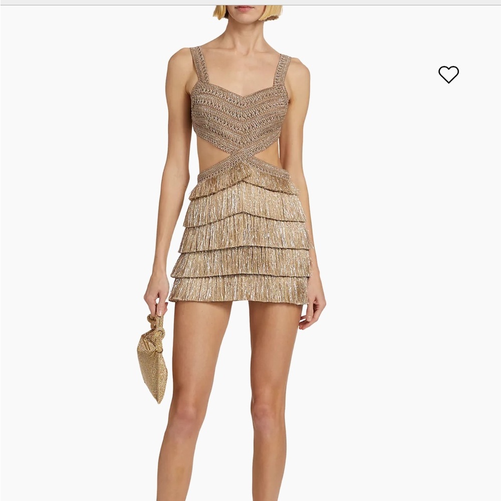 PatBO Gold Fringe Tiered Mini Dress - Picture 2 of 4